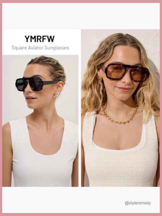Retro Square Aviator Sunglasses UV400 Protection Plastic Frame main image 4